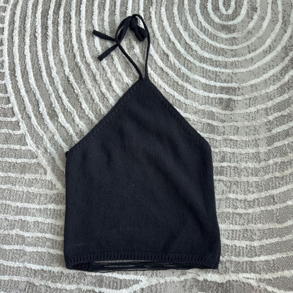 Zara knit halter black ripped back top